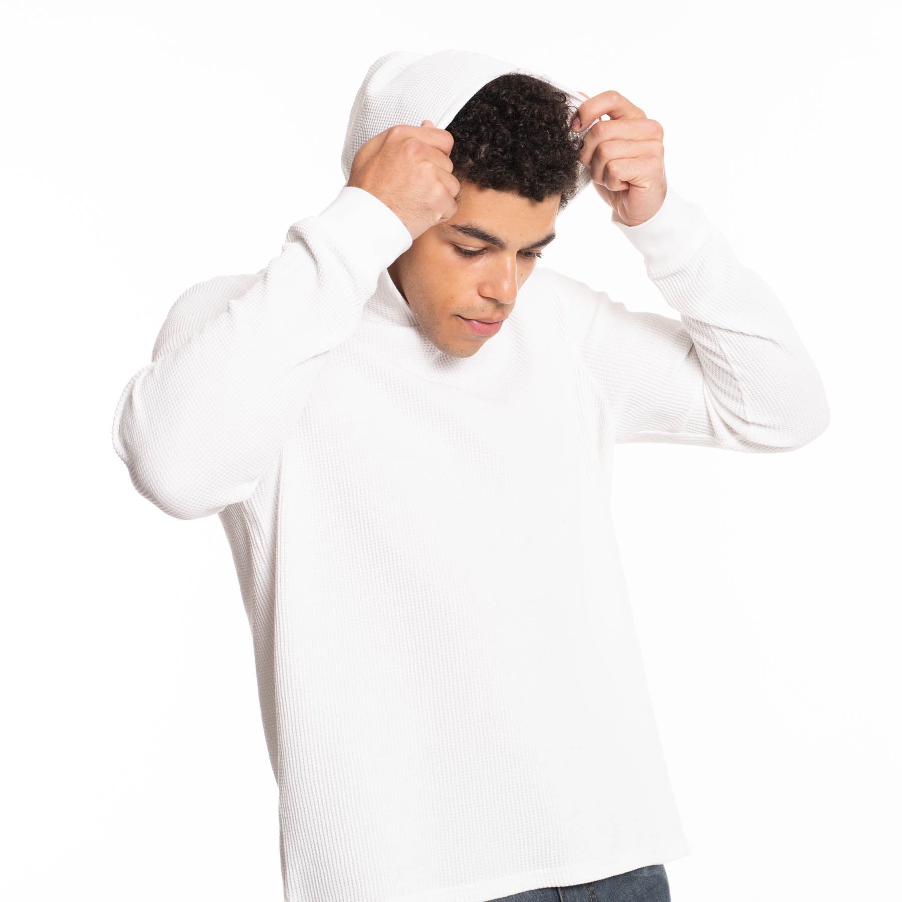 Waffle Knit Pullover Hoodie